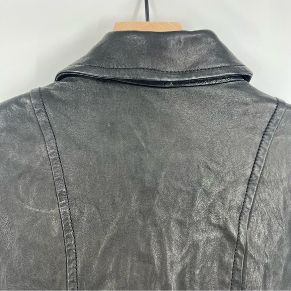 Andrew Marc Black Leather Waist Length Double Breasted Black Jacket Size S - Picture 6 of 6
